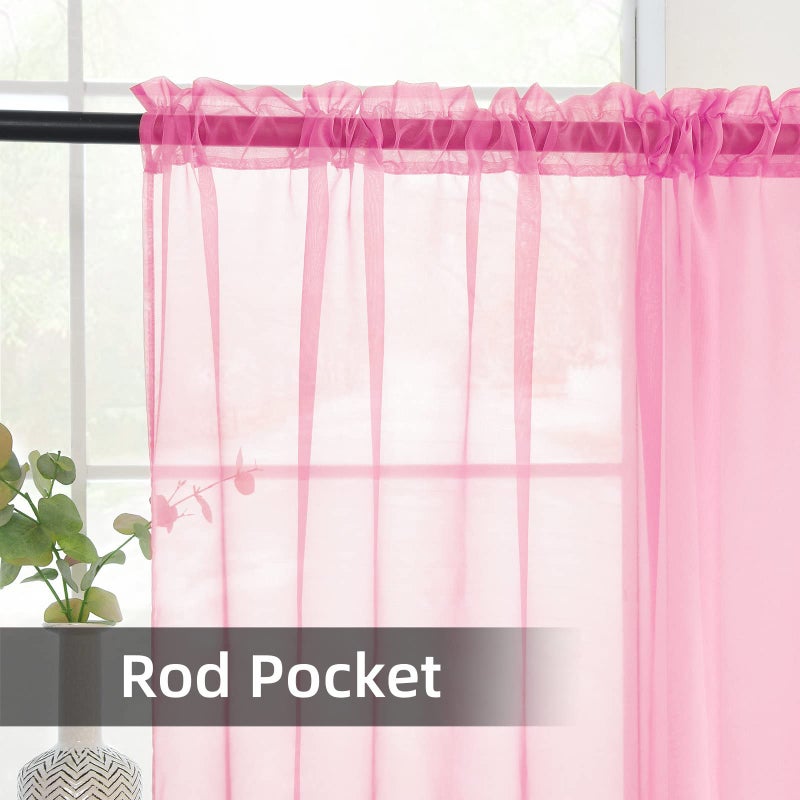 youleyar Solid Sheer Rod Pocket Curtain Voile Draperies 2 Panels White Beige Black Grey Coffee 52 Inch Width 63 Inch Long 1 Pair for Kitchen Bedroom Children Living Room Yard(Pink,52Wx63L) - Image 3